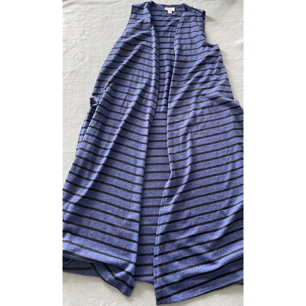 Lularoe Duster Vest, Size S, Open Front Blue/Black Stripe Lightweight‎